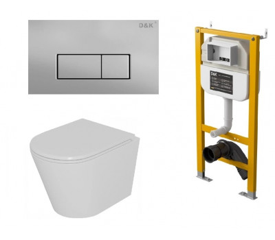 Комплект D&K DS1021617 (Унитаз подвесной безободковый DT1026016, Инсталляция DI8050127, Клавиша смыва DB1499002, матовый хром)