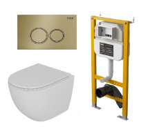 Комплект D&K DS1391624 (Унитаз подвесной безободковый DT1396516, Инсталляция DI8050127, Клавиша смыва DB1529007, матовое золото)