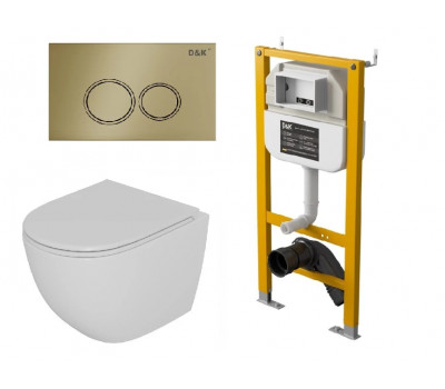 Комплект D&K DS1391624 (Унитаз подвесной безободковый DT1396516, Инсталляция DI8050127, Клавиша смыва DB1529007, матовое золото)