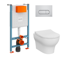 Комплект унитаза с инсталляцией Vitra  Zentrum Round 9879B003-7200 кнопка хром