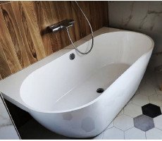 Ванна мрамор с щелевым сливом, пристенная Aquastone Бали 180х85 цвет белый