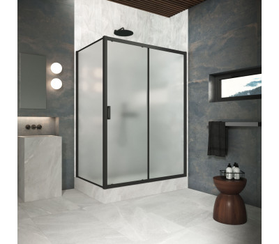Угловые душевые ограждения 120х90см Vegas-Glass ZP+ZPV Protec 02M 10 профиль черный матовый, стекло сатин Угловые душевые ограждения 120х90см Vegas-Glass ZP+ZPV Protec 02M 10 профиль черный матовый, стекло сатин