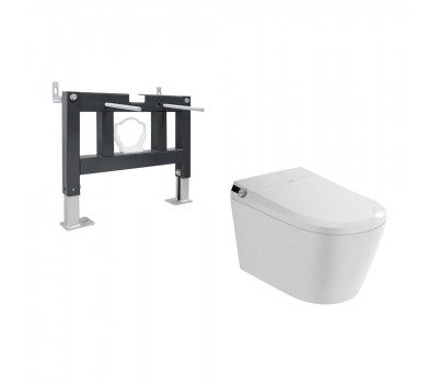 Комплект ABBER подвесной электронный унитаз-биде Bequem AC1119S белый с импульсным смывом с инсталляцией AC0101P  Комплект ABBER подвесной электронный унитаз-биде Bequem AC1119S белый с импульсным смывом с инсталляцией AC0101P