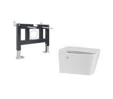 Комплект ABBER подвесной унитаз Rechteck AC1202P белый с импульсным смывом с инсталляцией AC0101P 