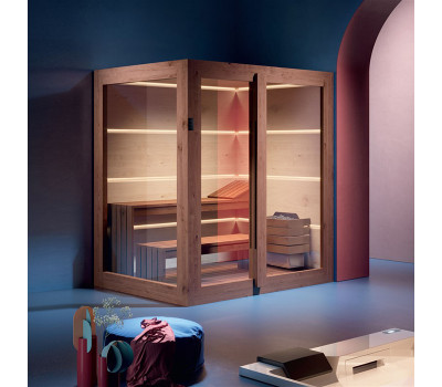 Сауна 180х150 Gruppo Treesseх SA1815DX01AVL SX (левый вариант), подсветка, фронтальная дверь стекло/дерево