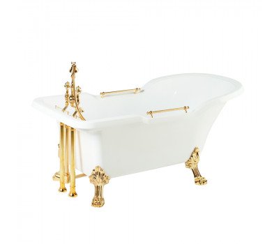Ванна 180x87 Migliore IMPERO белая, на лапах LEONE STANDART слив/перелив золото 