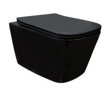 Унитаз подвесной Azario Cascad-Black AZ-2303A-MB безободковый, Торнадо, с быстросъемным сиденьем "Микролифт", черный матовый