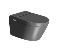 Подвесной умный безободковый унитаз GSI WClean 7418K26 с модулем электронного биде и сиденьем Soft-Close, цвет черный матовый Ardesia