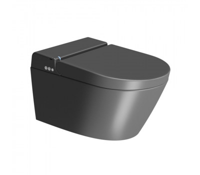 Подвесной умный безободковый унитаз GSI WClean 7418K26 с модулем электронного биде и сиденьем Soft-Close, цвет черный матовый Ardesia