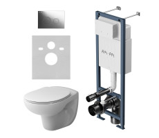 Инсталляция с подвесным унитазом без ободка с сиденье микролифт и клавишей AM.PM Willow IS110151.DX15C1700 хром 