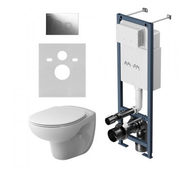 Инсталляция с подвесным унитазом без ободка с сиденье микролифт и клавишей AM.PM Willow IS110151.DX15C1700 хром 