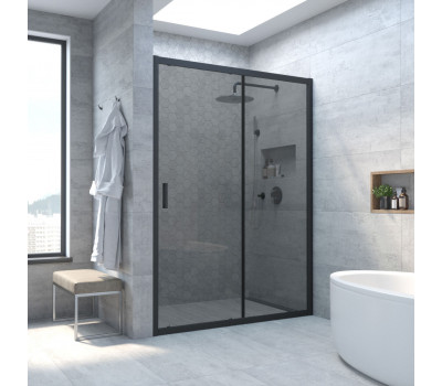 Дверь в душевой проем Vegas-Glass ZP NOVO h2000 180 02M 07, профиль черный матовый, стекло графит