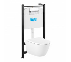 Комплект Roca Ona Rimless ZRU9310392 подвесной унитаз безободковый + сиденье микролифт + инсталляция + кнопка смыва хром глянец