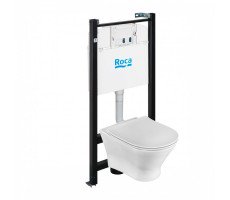 Комплект унитаза с инсталляцией Roca Leon ZRU9307623 без клавиши в комплекте, с микролифтом, безободковый, быстросъемное