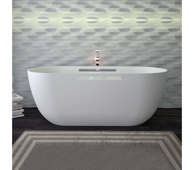Ванна из материала Stone 170х75 KNIEF Lotus 0600-610-01 с перелив и выпуск Click-Clack хром, с ручками, Белая матовая