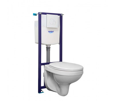 Пэк: Santeri Альфа 1.3816.4.S00.00B.2 комфорт, комплект инсталляции с унитазом с сиденьем Микролифт, белая кнопка смыва
