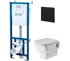 ПЭК унитаз с инсталляцией Santek Нео Rimless 1WH501777 с сиденьем Микролифт и черной матовой клавишей смыва