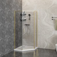Душевое ограждение 90х90 см Azario SAKURA AZ-21C-90-BGL-CL прозрачное стекло 6 мм, профиль брашированное золото