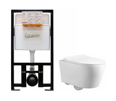 Сет: Инсталляция Loranto Prestige + унитаз подвесной Azario UNO 4551+AZ-2380 безободковый, сиденье микролифт