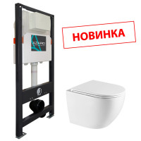 Сет AZARIO NEW AZ-501A+AZ-0074 Инсталляция для подвесного унитаза 3/6л +подвесной унитаз Azario Navio безободковый в комплекте с быстросъемным сиденьем микролифт