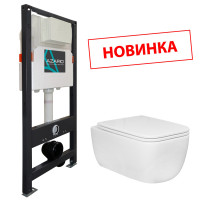 Сет AZARIO NEW AZ-501A+AZ-0076 UQ1 Инсталляция для подвесного унитаза 3/6л + Подвесной унитаз FLAVIA слив "Торнадо" безободковый, с быстросъемным сиденьем микролифт