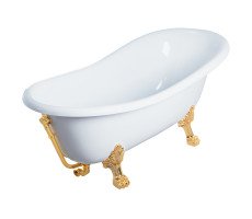 Ванна 170x80 Migliore BELLA на лапах LEONE STANDART, белая, слив/перелив золото 