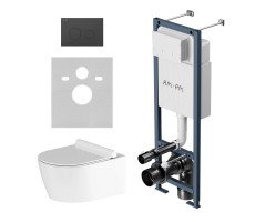 Инсталляция с подвесным унитазом без ободка с сиденьем микролифт и клавишей AM.PM Jupiter IS110138.DX77C1700 Синий, белый, черный 