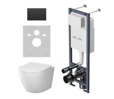 Инсталляция с подвесным унитазом Aquaspin с сиденьем микролифт и клавишей AM.PM Like IS110338.801900 Синий, белый, черный 