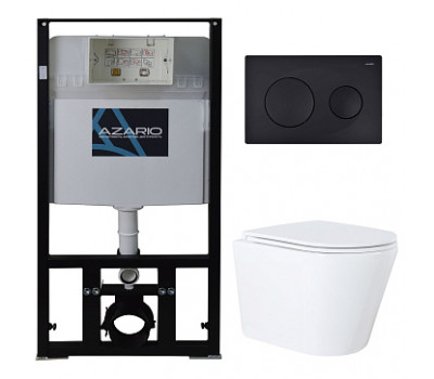 Сет AZARIO инсталляция с панелью смыва + унитаз Teramo AZ-8010-1000+AZ-8200-0013+AZ-0053 ( круглый) с сидением микролифт +клавиша черная