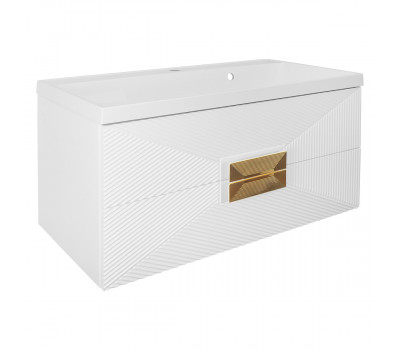 Тумба подвесная 100см Azario ZENA 100/2 с раковиной CLASSIK 100, белый глянец, ручка золото (CS00097709) Тумба подвесная 100см Azario ZENA 100/2 с раковиной CLASSIK 100, белый глянец, ручка золото (CS00097709)