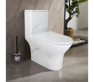 Унитаз-моноблок Azario Terni AZ-8618M напольный, безободковый, горизонтальный слив, сиденье дюропласт микролифт, цвет - белый мрамор Унитаз-моноблок Azario Terni AZ-8618M напольный, безободковый, горизонтальный слив, сиденье дюропласт микролифт, цвет - белый мрамор