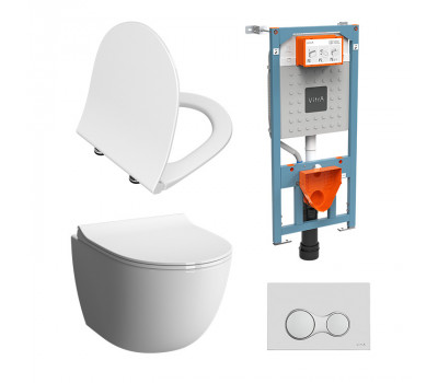 Комплект VitrA Sento 9830B003-7212 подвесной унитаз + инсталляция + кнопка Комплект VitrA Sento 9830B003-7212 подвесной унитаз + инсталляция + кнопка