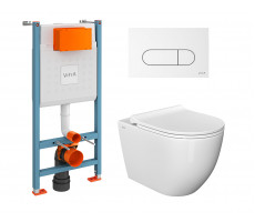 Комплект VitrA Aura 9873B003-7205 подвесной унитаз + инсталляция + кнопка Комплект VitrA Aura 9873B003-7205 подвесной унитаз + инсталляция + кнопка