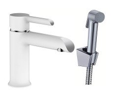 Смеситель для раковины с гигиеническим душем Haiba HB12805-8, белый 