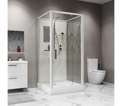 Душевая кабина Niagara Standart ST100/15Q/BK квадрат, поддон 15см, распашная, профиль белый, без крыши 