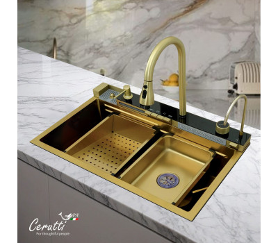 Многофункциональная кухонная мойка Ceruttispa GLORIA Nano Gold CT10355 (золото) из нержавеющей стали (750х460х230) 