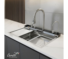 Многофункциональная кухонная мойка Ceruttispa GLORIA Nano Embos CT11888 (матовый хром) из нержавеющей стали (750х460х230)  