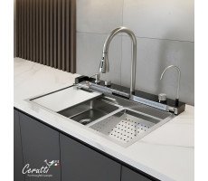 Многофункциональная кухонная мойка Ceruttispa GLORIA Nano Embos CT11888 (матовый хром) из нержавеющей стали (750х460х230)  