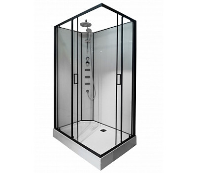 Душевая кабина 120х80 см LORANTO NEO SCS-21813 с низким поддоном 15см, прозрачное закаленное стекло 5 мм, задние стеклянные стенки белые, профиль черный-матовый