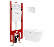 Комплект для монтажа застенного модуля TECE TECEspring S955799 с подвесным унитазом-биде и панелью смыва хром с круглыми клавишами Комплект для монтажа застенного модуля TECE TECEspring S955799 с подвесным унитазом-биде и панелью смыва хром с круглыми клавишами