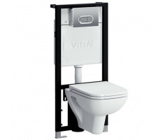 Комплект унитаза с инсталляцией Vitra S20 9004B003-7204 подвесной с сиденьем микролифт и кнопкой смыва хром