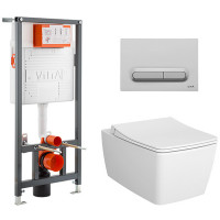 Комплект унитаза с инсталляцией Vitra Metropole 9820B003-7201 с сиденьем микролифт и клавишей смыва хром матовый