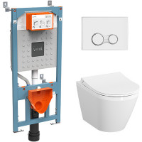 Комплект унитаза с инсталляцией Vitra Integra Round 9856B003-7205 с сиденьем микролифт и клавишей смыва хром глянцевый