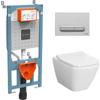 Комплект унитаза с инсталляцией Vitra Integra Square 9856B003-7206 с сиденьем микролифт и клавишей смыва хром матовый