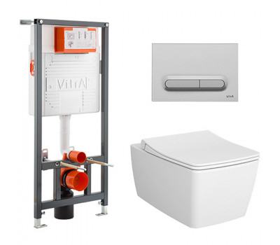 Комплект унитаза с инсталляцией Vitra Metropole 9820B003-7201 с сиденьем микролифт и клавишей смыва хром матовый