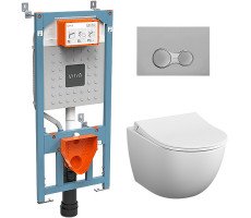 Комплект унитаза с инсталляцией Vitra Sento Rim-Ex 9830B003-7207 с сиденьем микролифт и клавишей смыва хром матовый