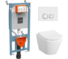 Комплект унитаза с инсталляцией Vitra Integra Round 9856B003-7205 с сиденьем микролифт и клавишей смыва хром глянцевый