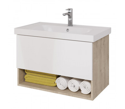 Тумба под раковину подвесная Dreja Perfecto 90 см, дуб эврика/белый