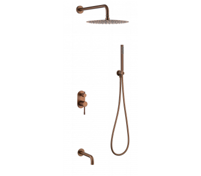 Смеситель встроенный + верхний+ ручной душ Uno BRUSHED BRONZE с изливом Boheme 464-2-BRB брашированная бронза 