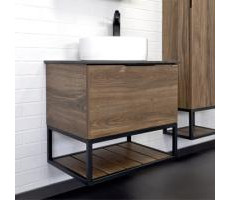 Тумба-умывальник Comforty Порто-60 дуб тёмно-коричневый с черной столешницей c раковиной Comforty 9111 00-00010676 
